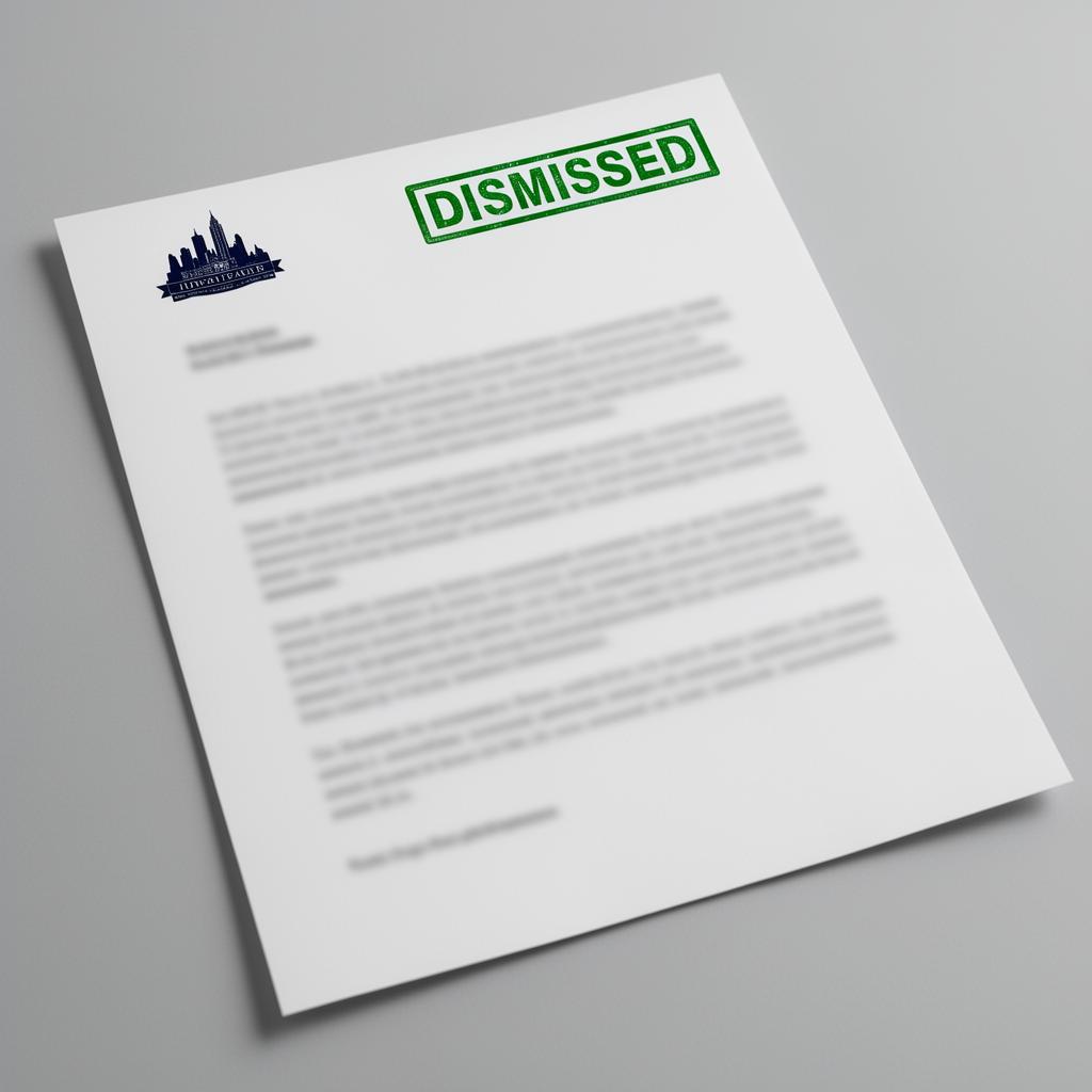 Blurred parking citation dismissal letter from the City of San Diego with a green DISMISSED stamp